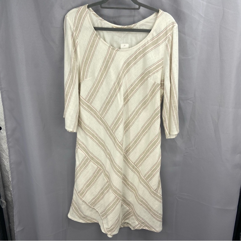 Soft Surroundings Equinox Dress Striped Linen Beige White Neutral Size PL
